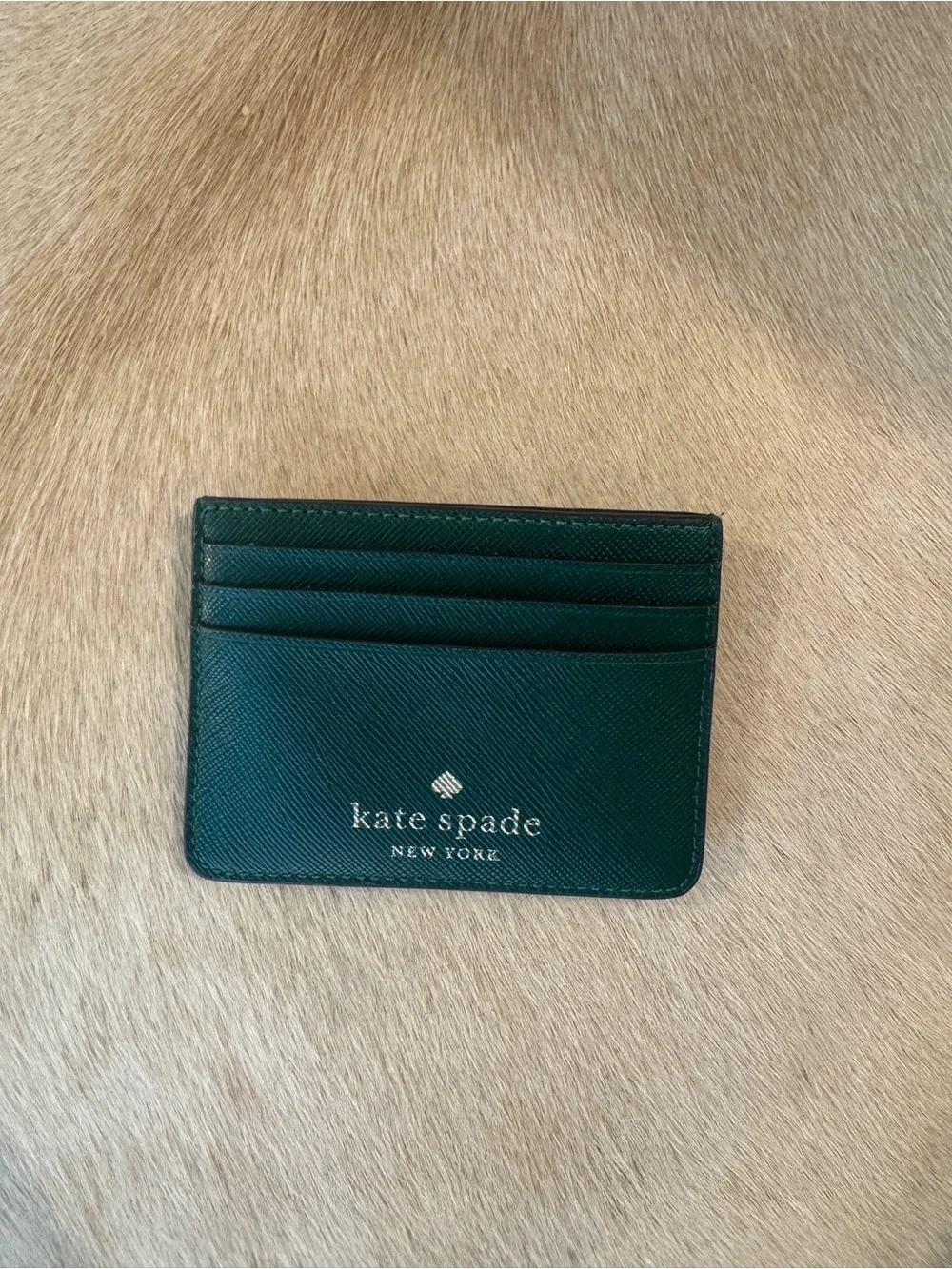 kate spade Green Saffiano Leather Card Case with Gold Logo